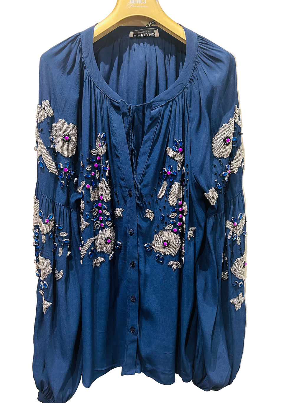 Camicia blu ricamata