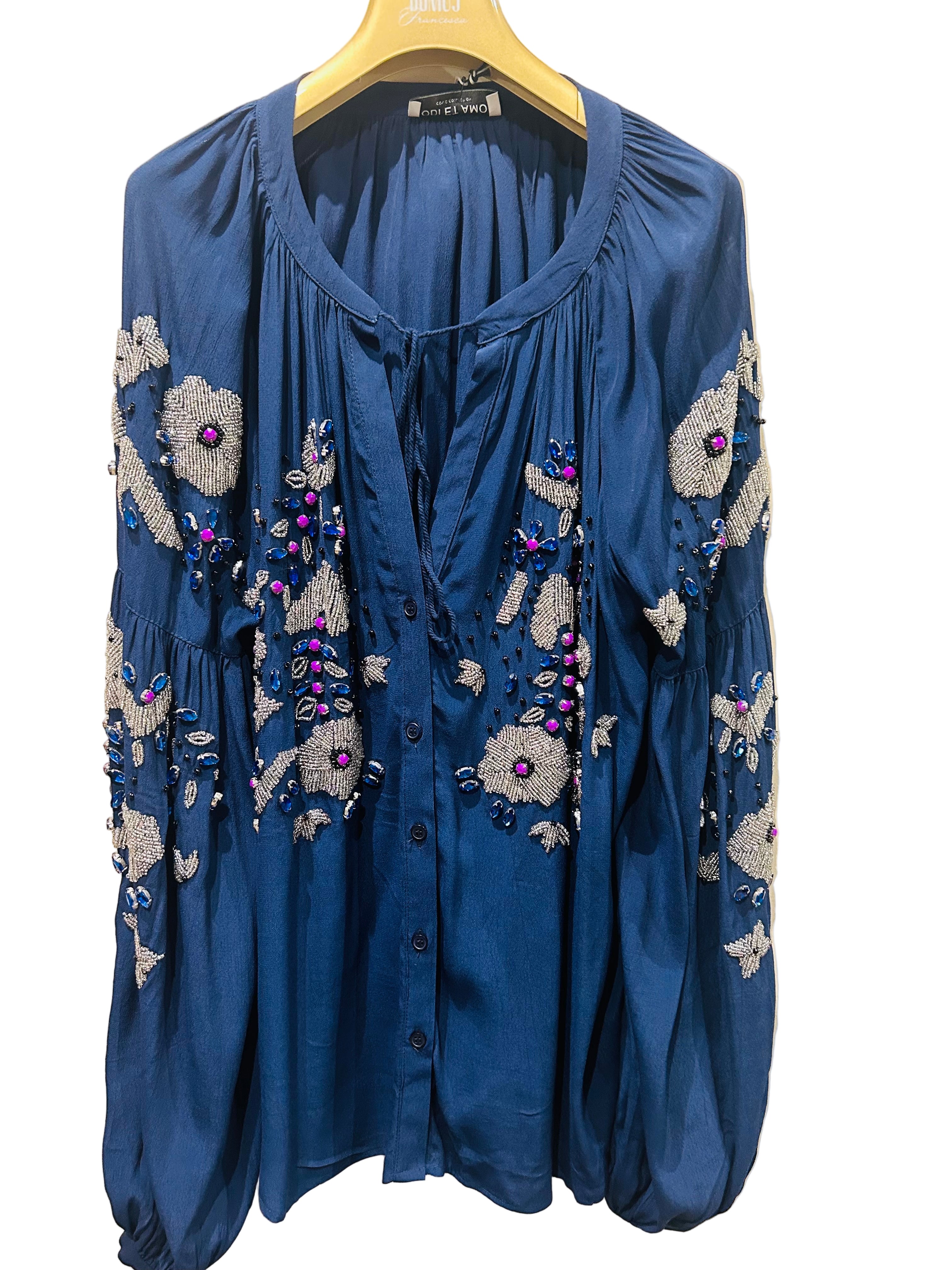 Camicia blu ricamata