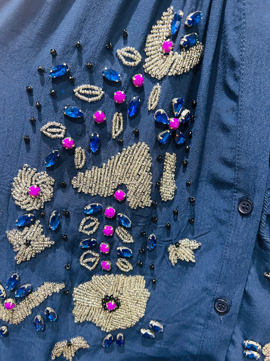 Camicia blu ricamata